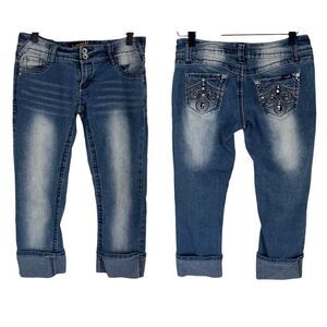 Vintage Y2K Angels Low Rise Capri Jeans Mall Era Embellished Rhinestone Size 4